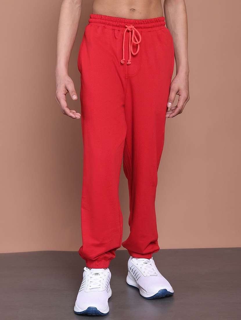 boy red cotton blend plain jogger