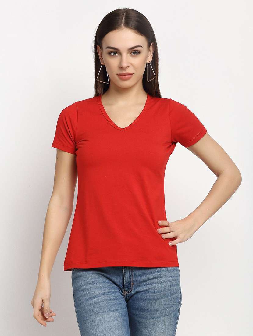 women solid ed cotton regular t-shirt