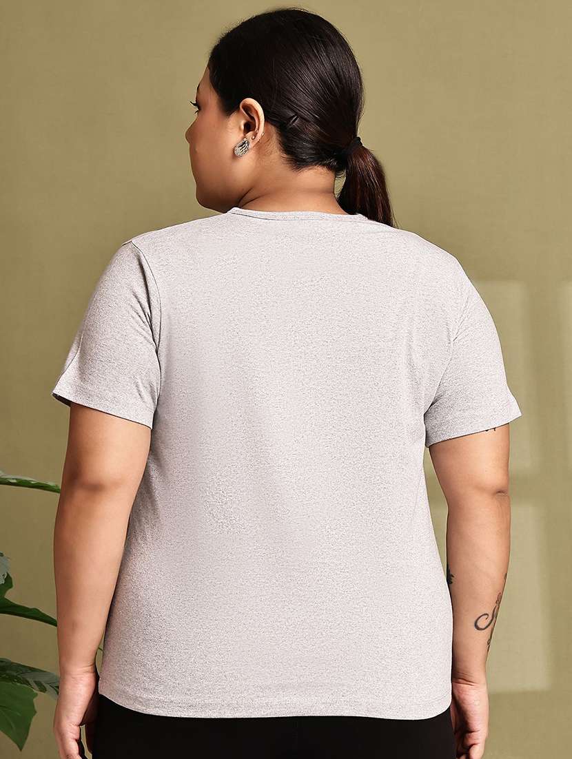 Women Solid Grey Cotton Regular T-shirt - 22465120 -  Standard Image - 3