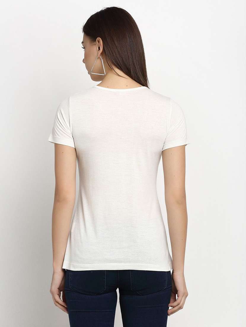 women solid white cotton regular t-shirt - 22465137 -  Standard Image - 3