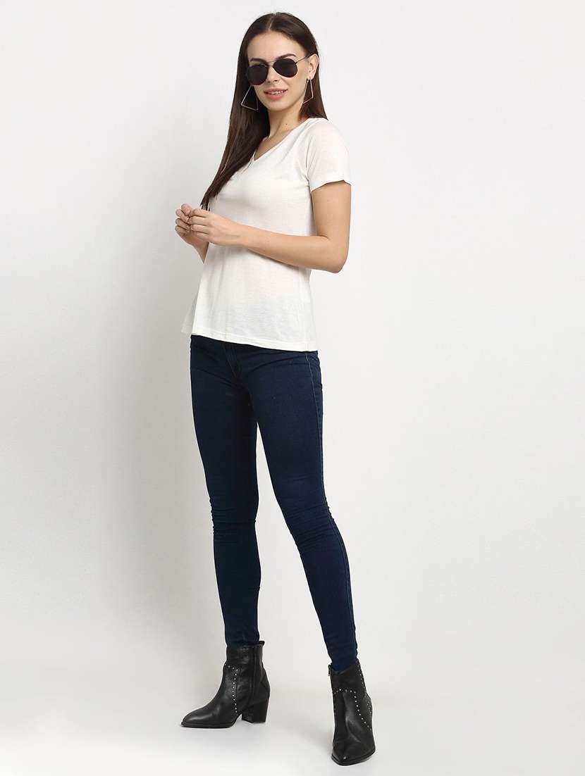 women solid white cotton regular t-shirt - 22465137 -  Standard Image - 5