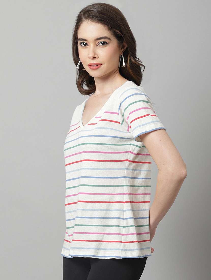 Women Striped Short Sleeve T-shirt - 22465138 -  Standard Image - 3