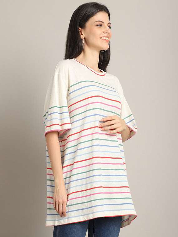 women stripes multi colored cotton oversized t-shirt - 22465141 -  Standard Image - 3