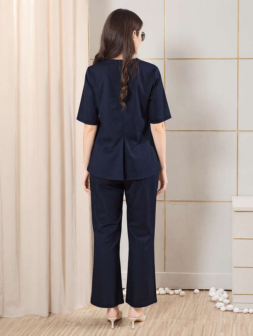 women navy blue linen top and trouser co-ords set - 22465153 -  Standard Image - 3