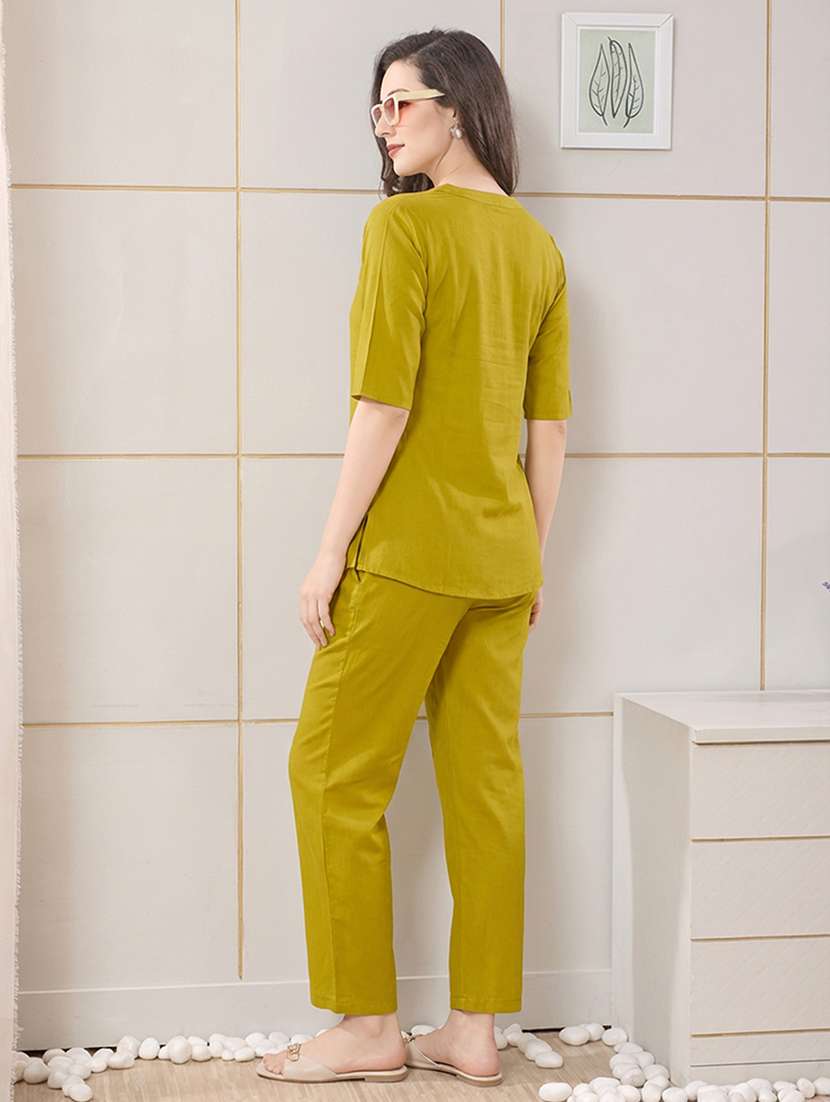 women solids linen top and trouser set - 22465156 -  Standard Image - 3