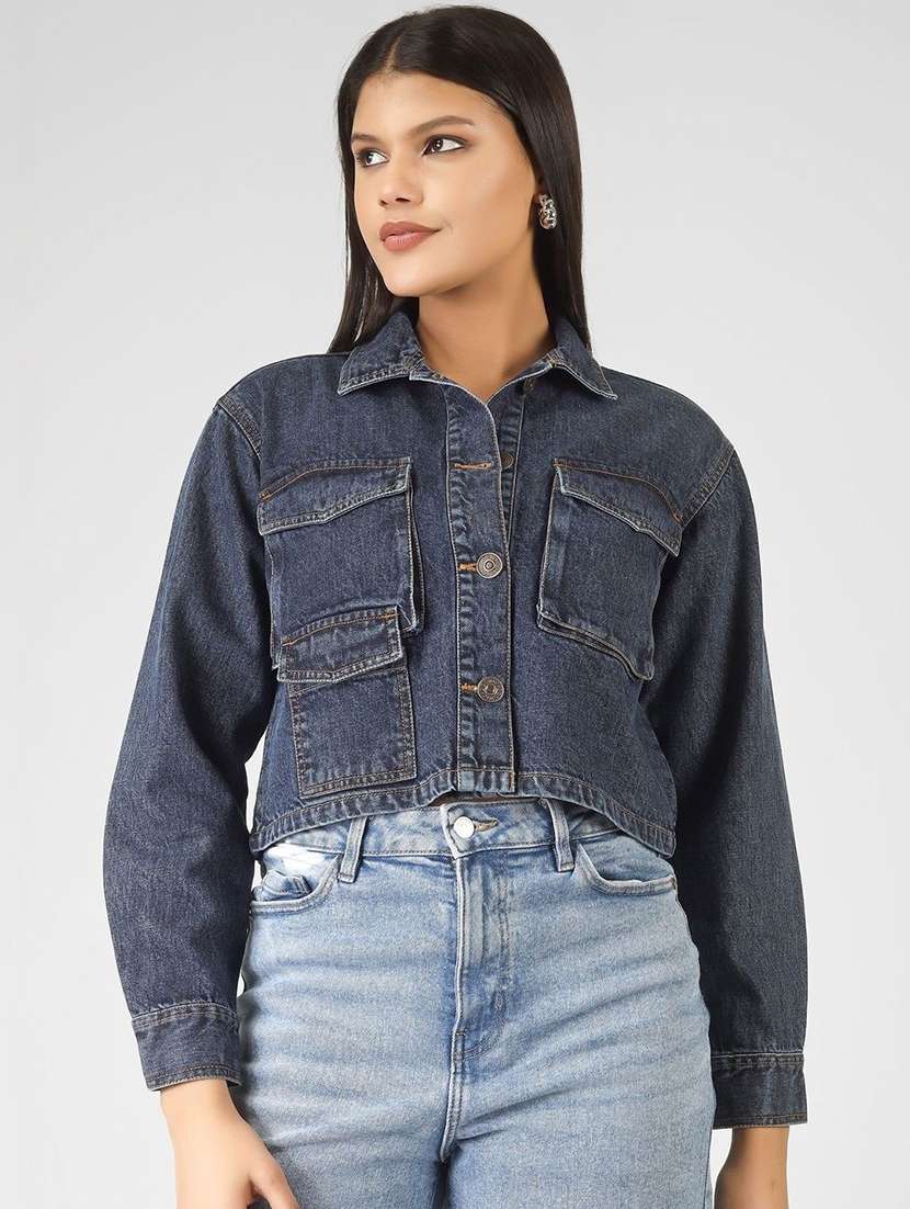 women navy blue denim jacket