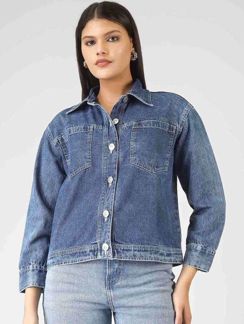women blue denim denim jacket