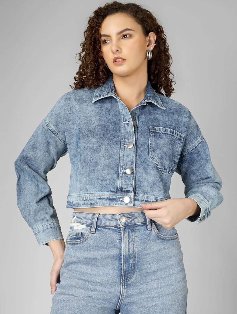 women blue denim denim jacket