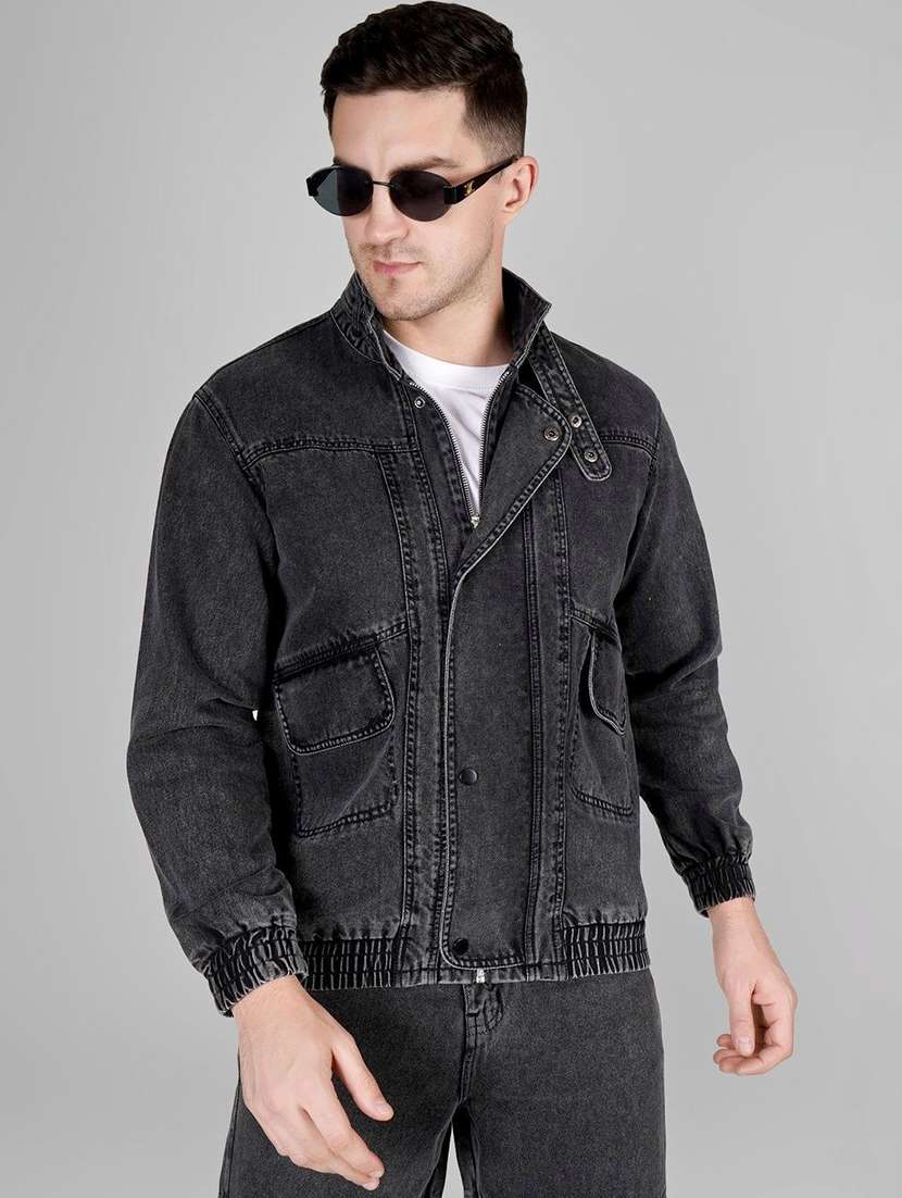 men charcoal denim denim jacket