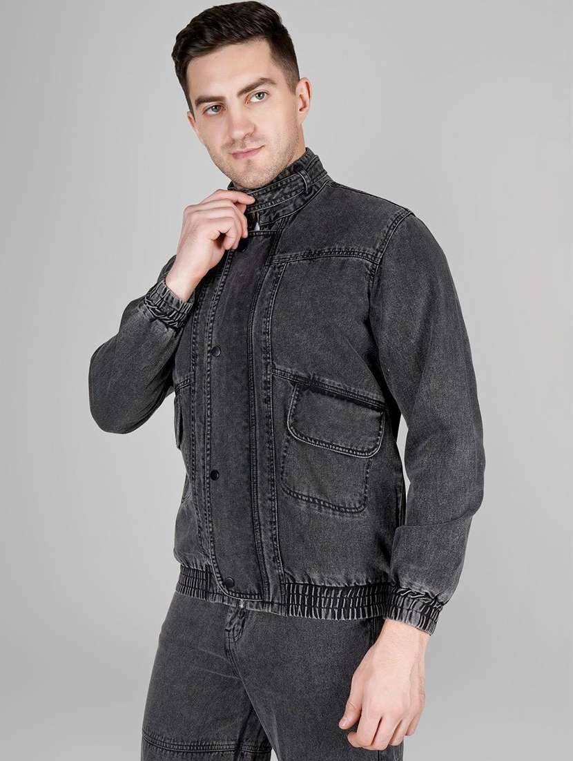 men charcoal denim denim jacket - 22465168 -  Standard Image - 3