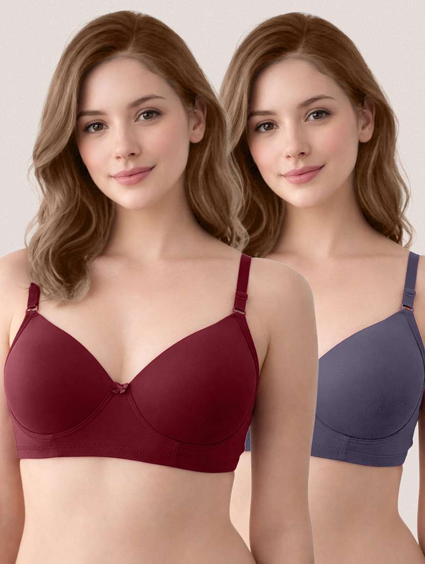 women pack of 2 solid lightly padded regular bra