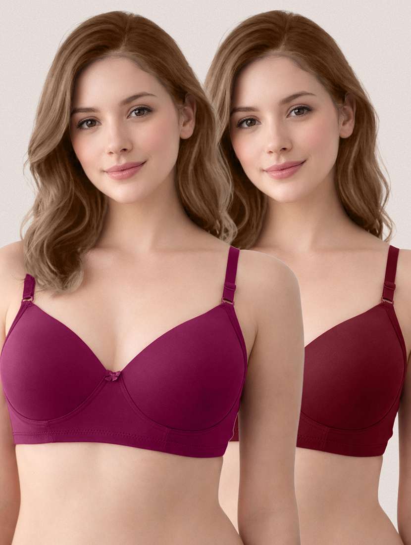women pack of 2 solid lightly padded regular bra
