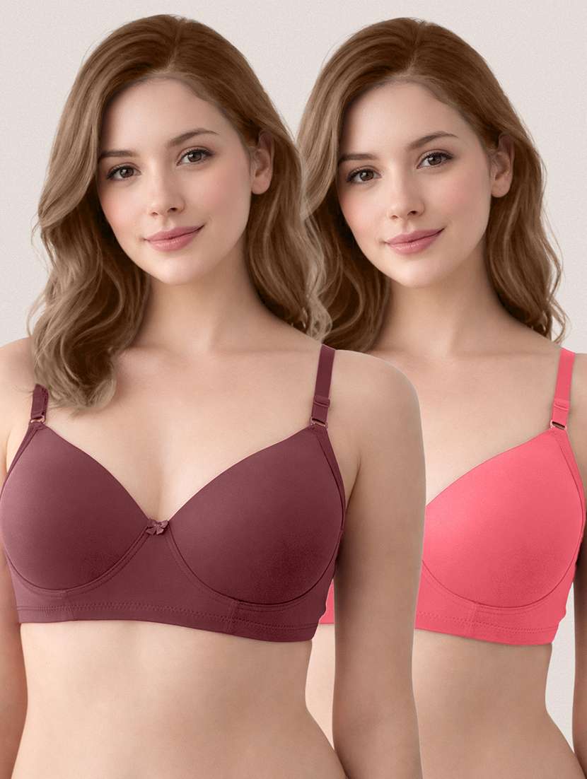 women pack of 2 solid lightly padded regular bra