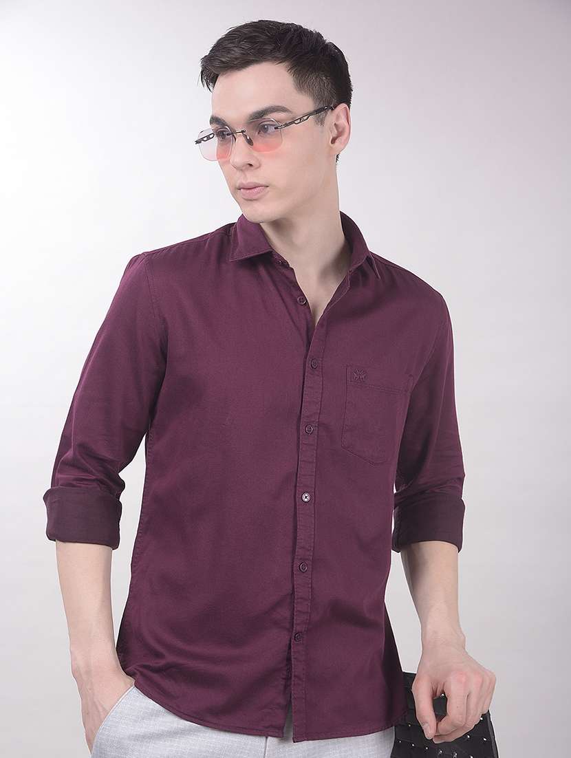 men solid long sleeve slim fit casual shirt