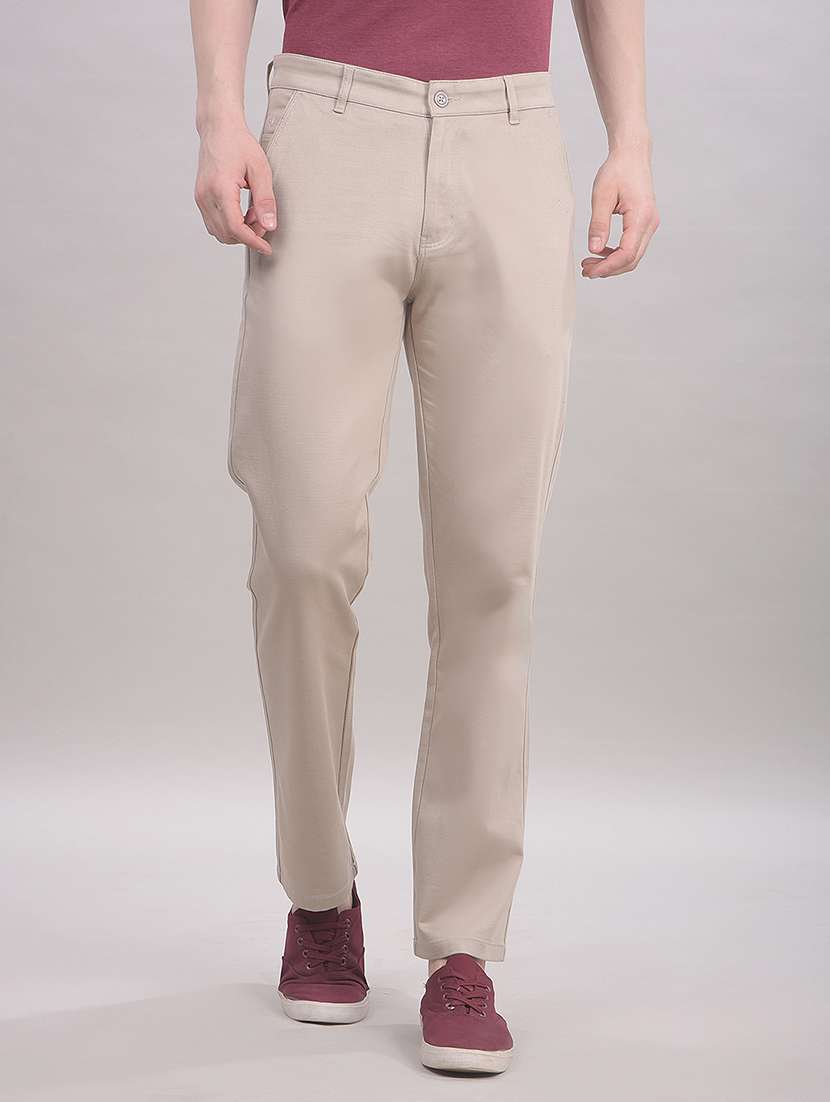 men solid mid rise chinos casual trouser