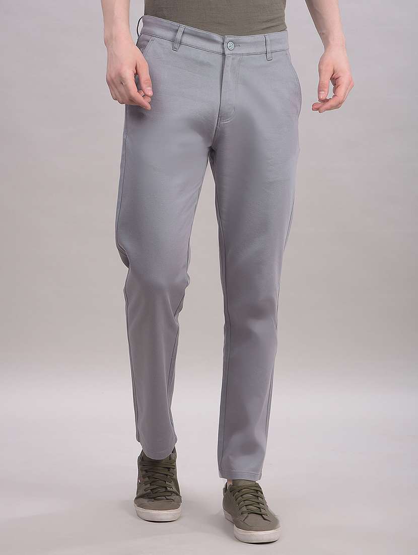men solid mid rise chinos casual trouser