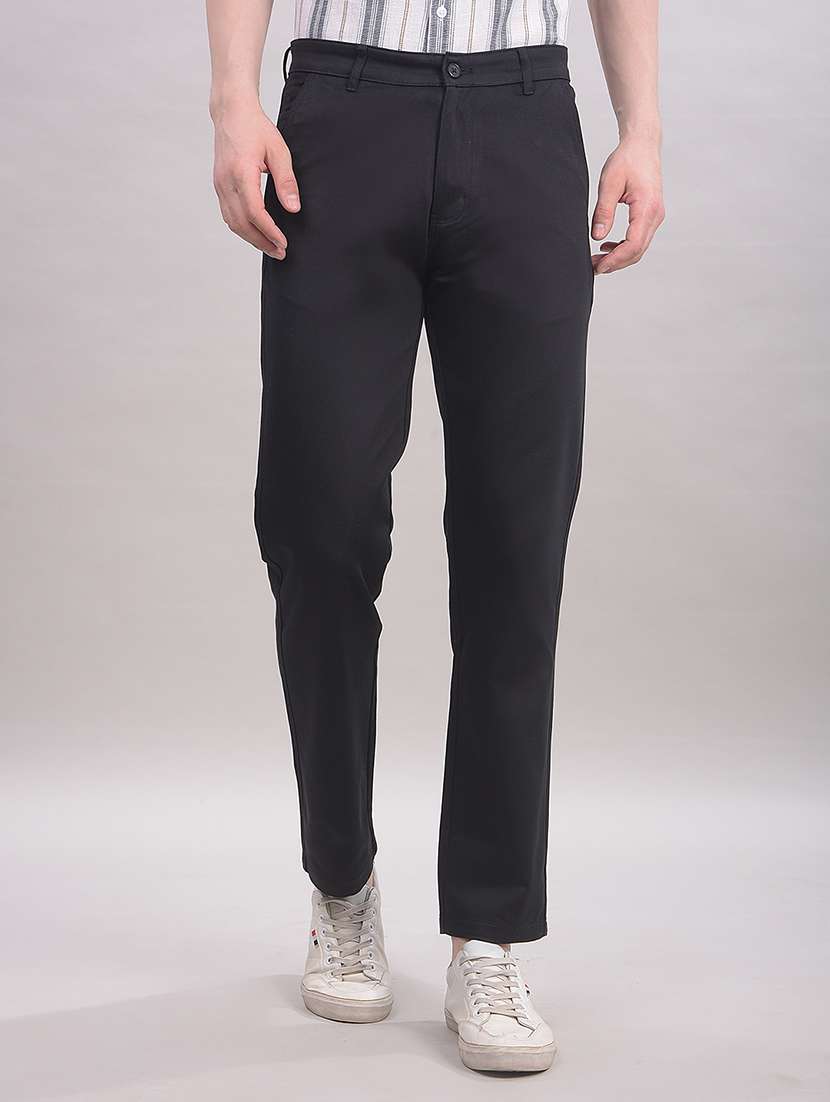 men solid mid rise chinos casual trouser