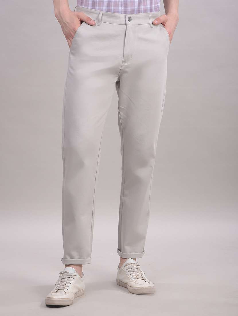 men solid mid rise chinos casual trouser