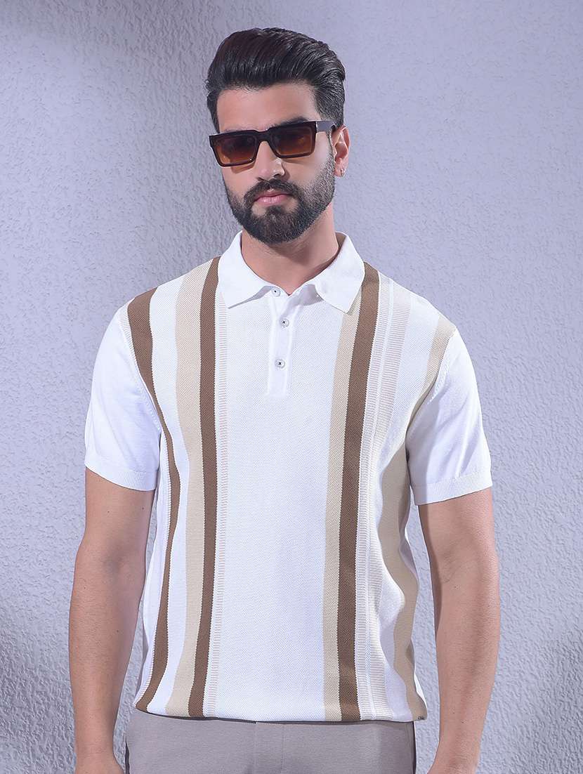 men striped short sleeve regular fit polo t-shirt