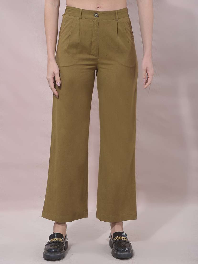 women solid pleated chinos trouser