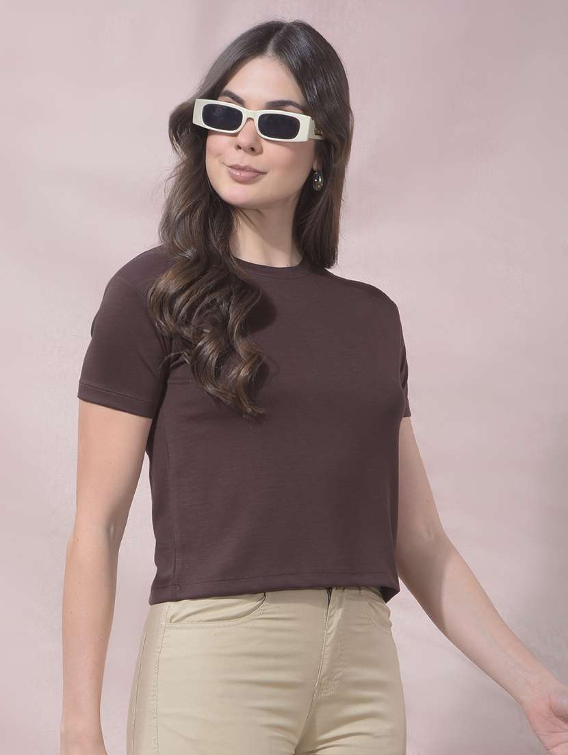 women solid round neck short sleeves t-shirt