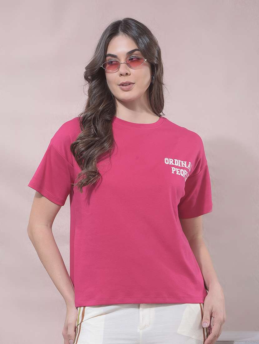 women printed round neck short sleeves t-shirt