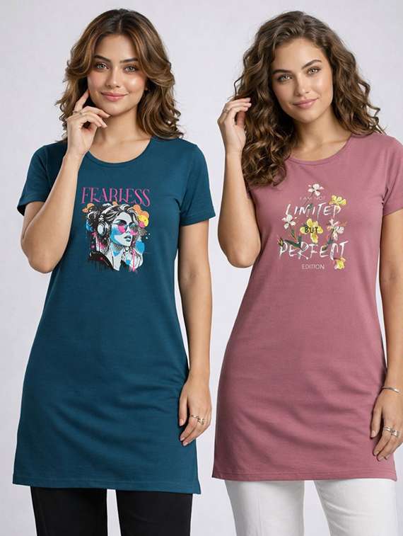 women pack of 2 printed short sleeve loungwear t-shirt