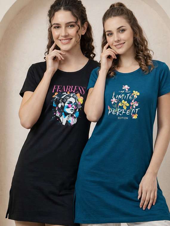 women pack of 2 printed short sleeve loungwear t-shirt