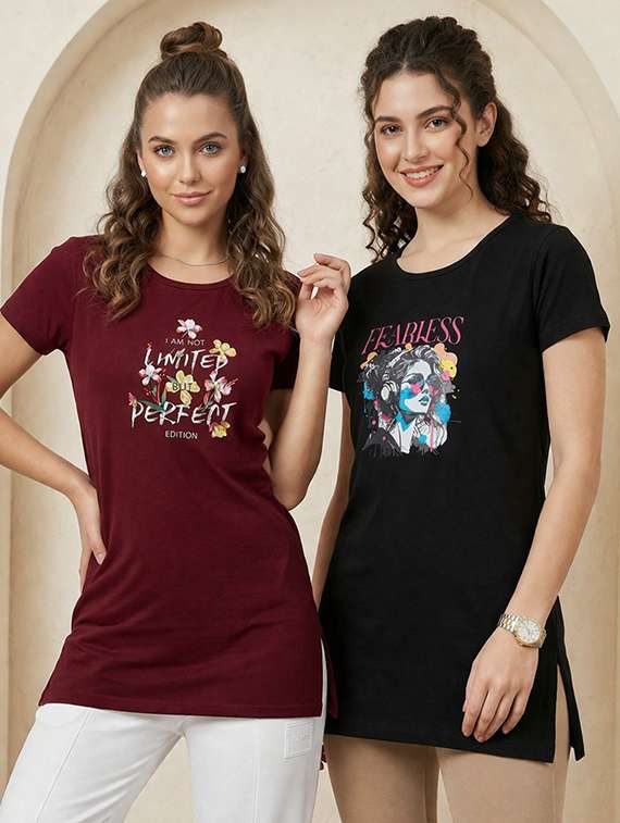 women pack of 2 printed short sleeve loungwear t-shirt
