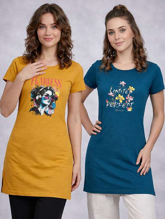 women pack of 2 printed short sleeve loungwear t-shirt