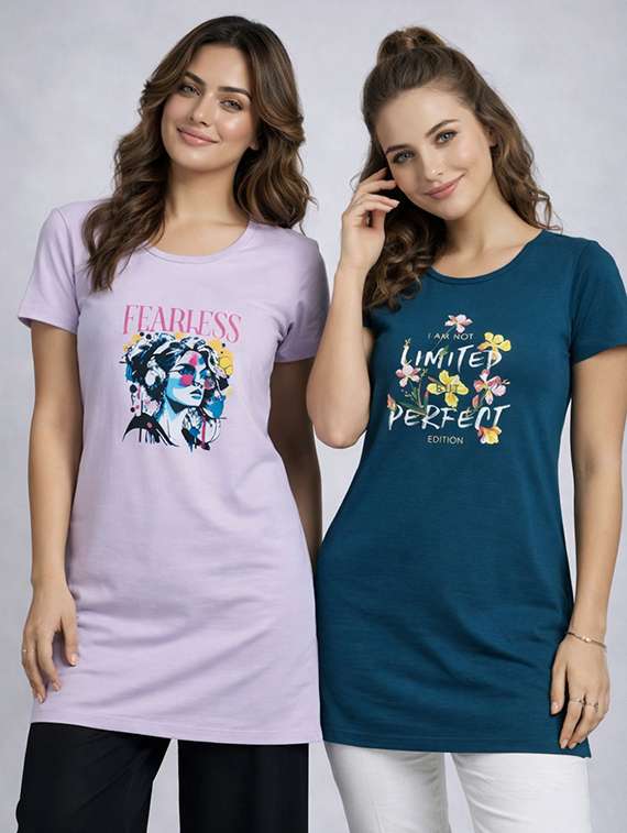 women pack of 2 printed short sleeve loungwear t-shirt
