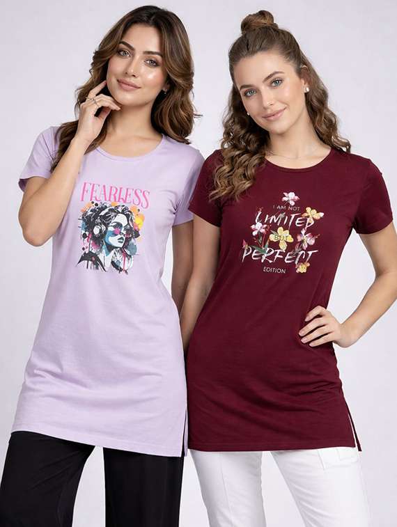 women pack of 2 printed short sleeve loungwear t-shirt