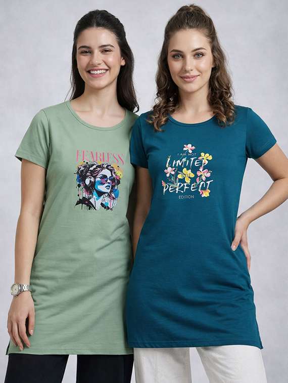 women pack of 2 printed short sleeve loungwear t-shirt