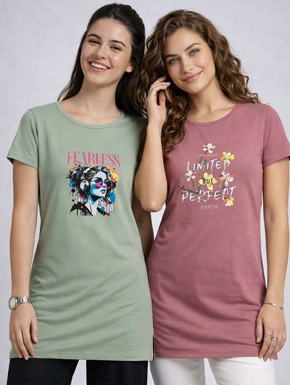 women pack of 2 printed short sleeve loungwear t-shirt
