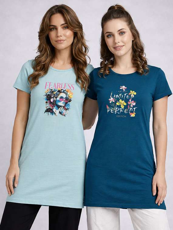 women pack of 2 printed short sleeve loungwear t-shirt