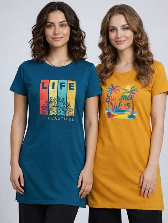 women pack of 2 printed short sleeve loungwear t-shirt