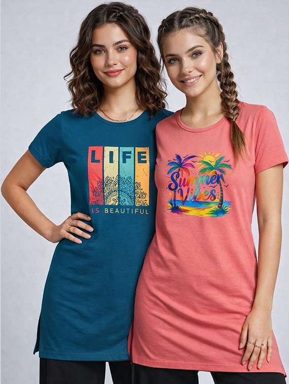women pack of 2 printed short sleeve loungwear t-shirt