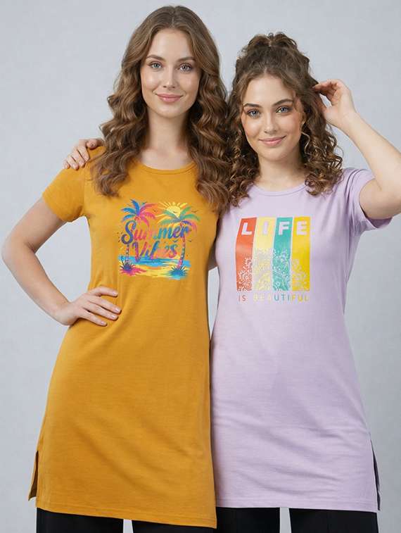 women pack of 2 printed short sleeve loungwear t-shirt