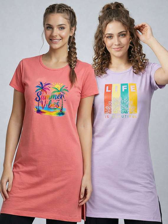 women pack of 2 printed short sleeve loungwear t-shirt