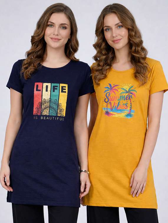 women pack of 2 printed short sleeve loungwear t-shirt