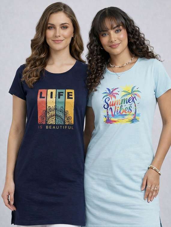 women pack of 2 printed short sleeve loungwear t-shirt