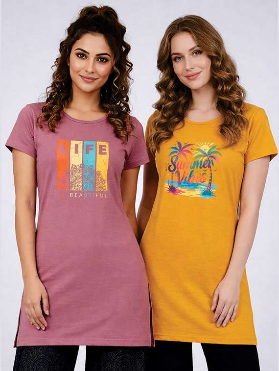 women pack of 2 printed short sleeve loungwear t-shirt