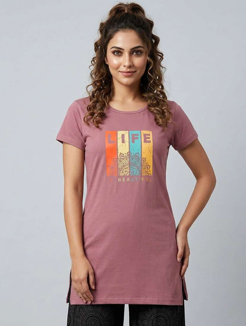 peach cotton blend regular t-women pack of 2 printed short sleeve loungwear t-shirt - 22465365 -  Standard Image - 3