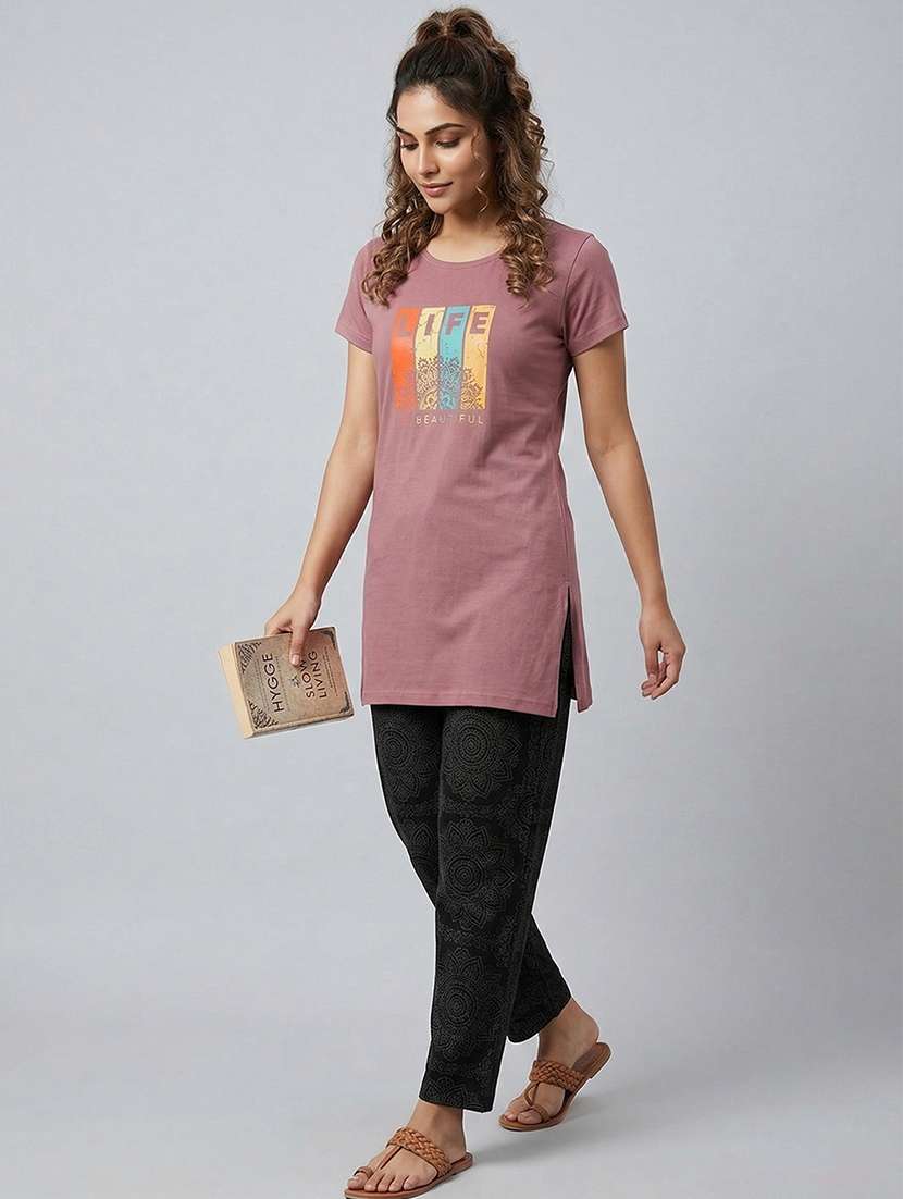 peach cotton blend regular t-women pack of 2 printed short sleeve loungwear t-shirt - 22465365 -  Standard Image - 5