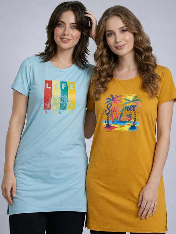 women pack of 2 printed short sleeve loungwear t-shirt