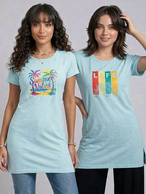 women pack of 2 printed short sleeve loungwear t-shirt