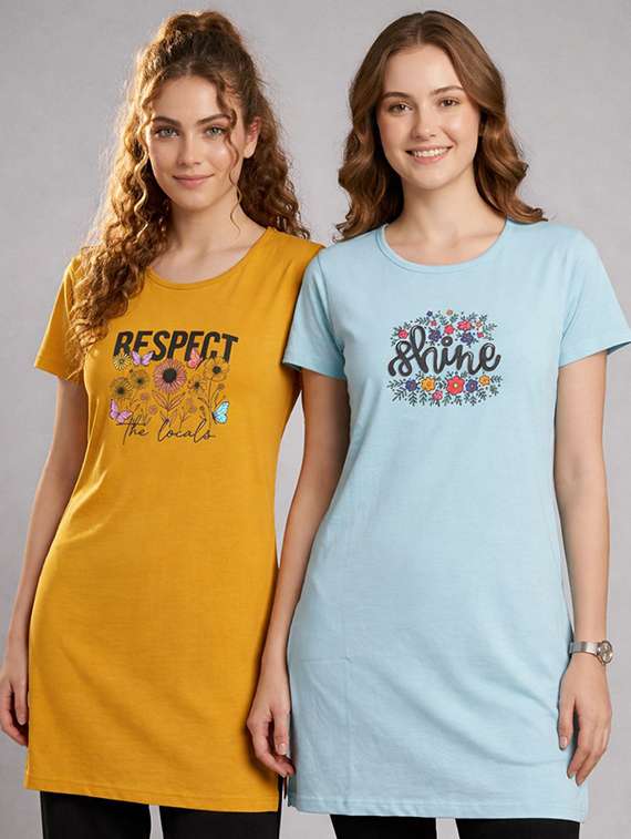 women pack of 2 printed short sleeve loungwear t-shirt