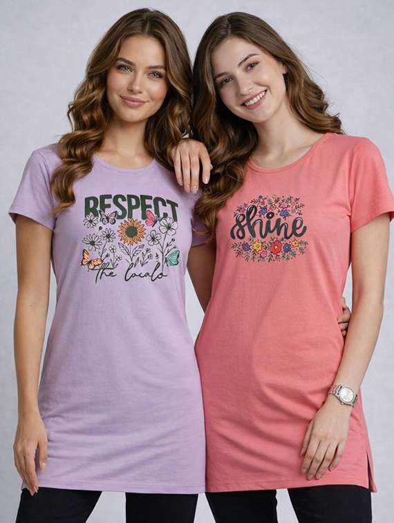 women pack of 2 printed short sleeve loungwear t-shirt