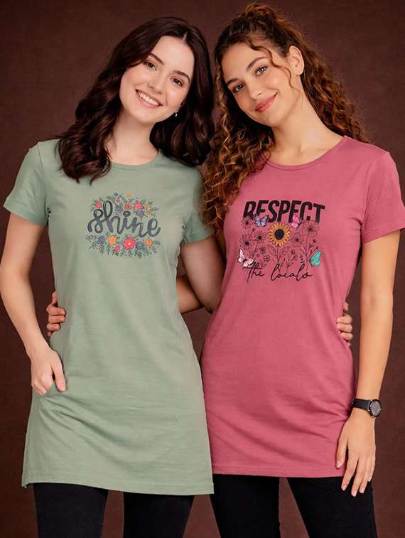 women pack of 2 printed short sleeve loungwear t-shirt
