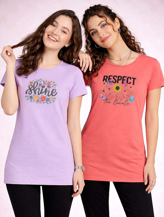 women pack of 2 printed short sleeve loungwear t-shirt